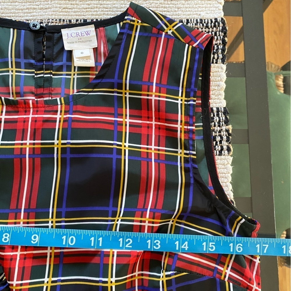 J. Crew Red Green Black Blue Tartan Christmas Holiday Plaid Ruffle Tank Top 0 - Picture 10 of 13